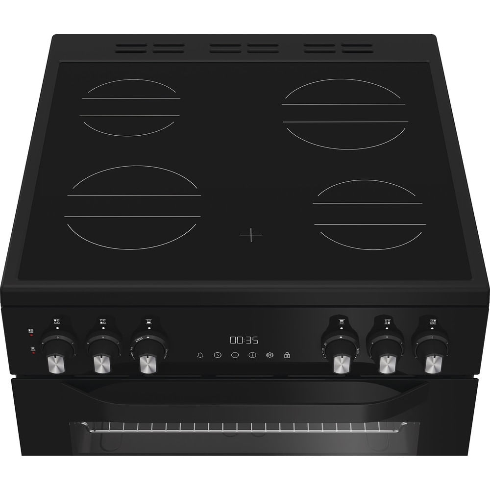 Hotpoint HDE6VDB1 Ceramic Electric Cooker with Double Oven, Black, A Rated