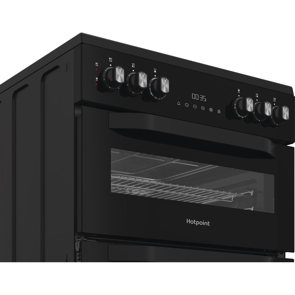 Hotpoint HDE6VDB1 Ceramic Electric Cooker with Double Oven, Black, A Rated