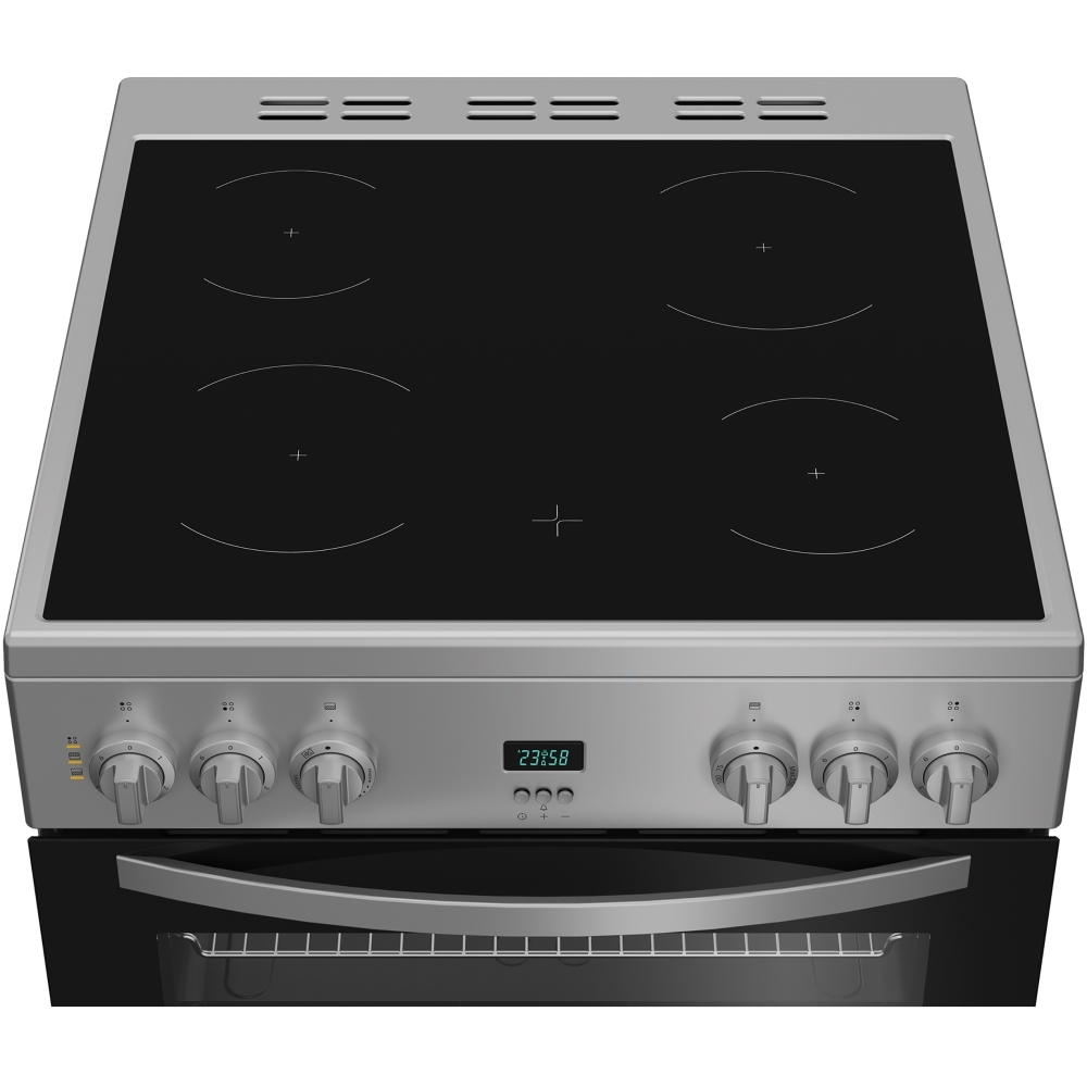 Indesit IDE6VDCS1 Ceramic Electric Cooker with Double Oven, Silver, A Rated