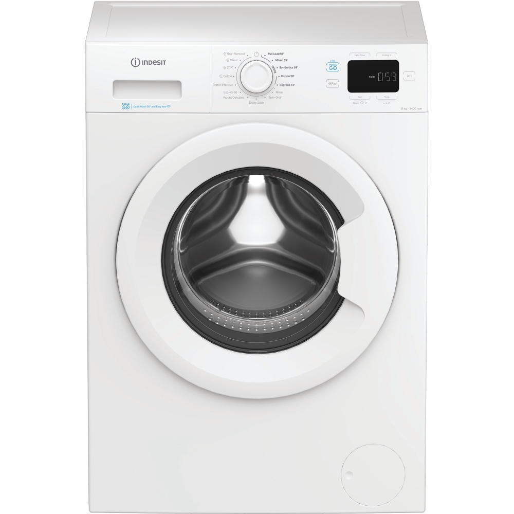 Indesit IP 846 PUSH&GO UK Washing Machine, 8kg, 1400 Spin, White, A Rated