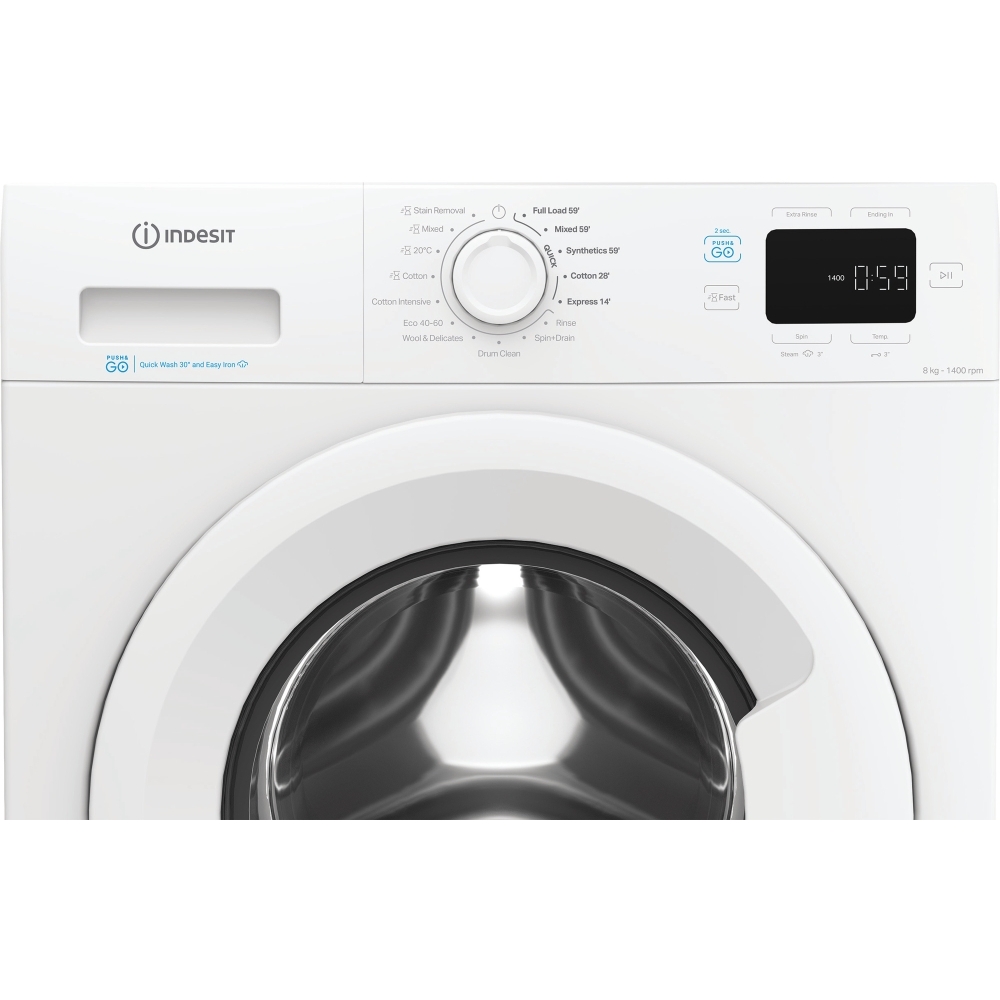 Indesit IP 846 PUSH&GO UK Washing Machine, 8kg, 1400 Spin, White, A Rated