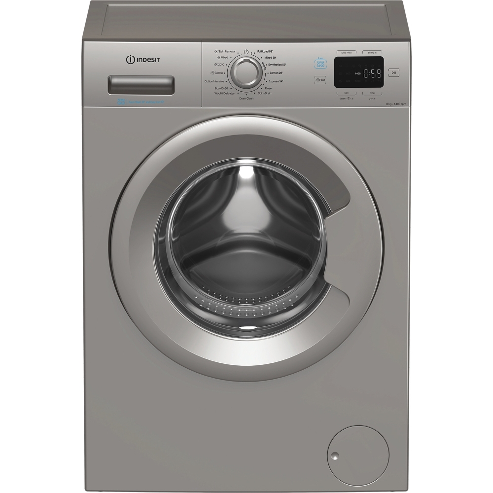 Indesit IP 846S PUSH&GO UK Washing Machine, 8kg, 1400 Spin, Silver, A Rated