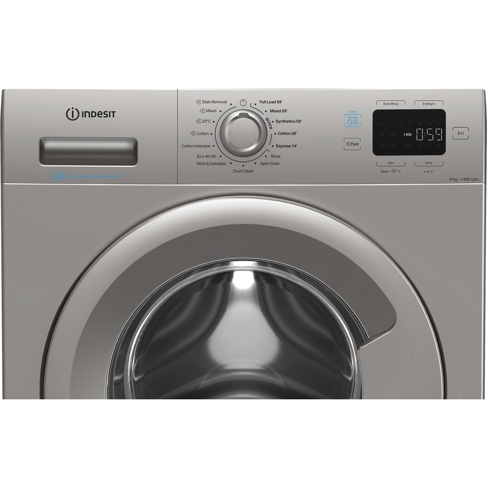Indesit IP 846S PUSH&GO UK Washing Machine, 8kg, 1400 Spin, Silver, A Rated