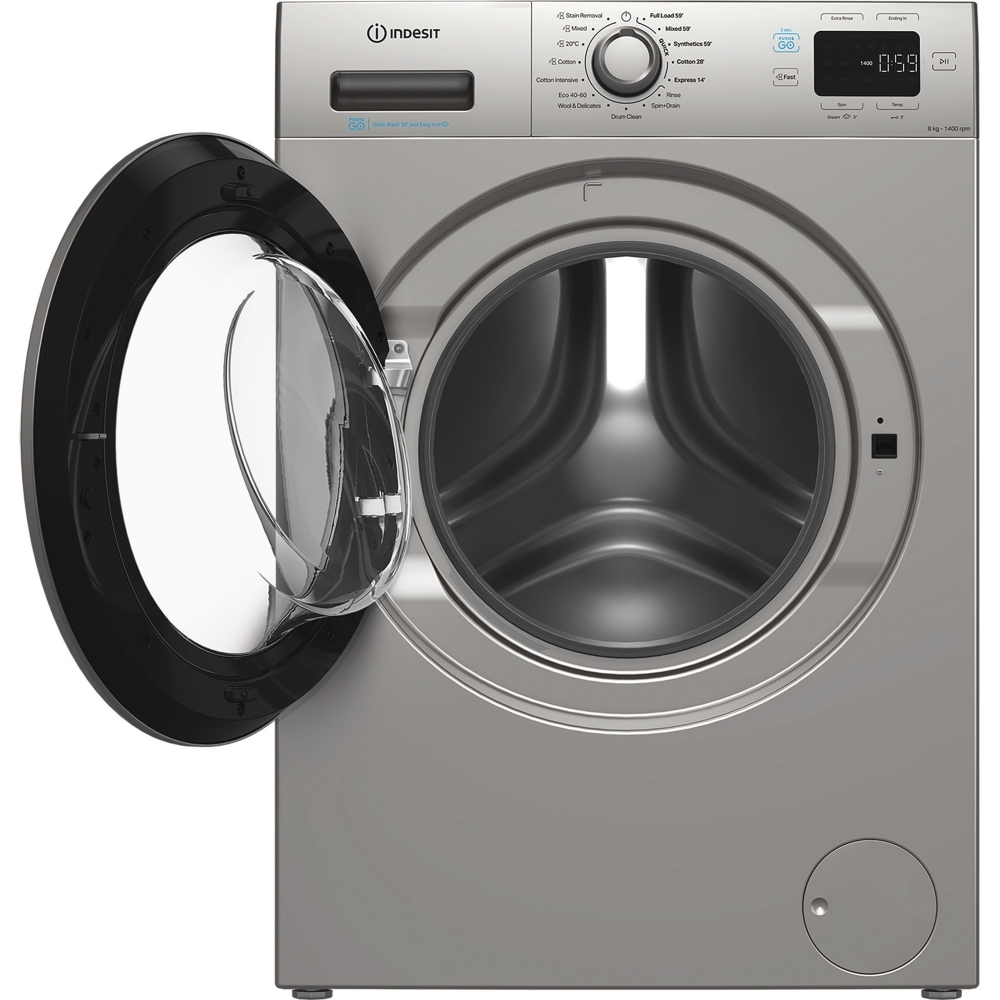 Indesit IP 846S PUSH&GO UK Washing Machine, 8kg, 1400 Spin, Silver, A Rated