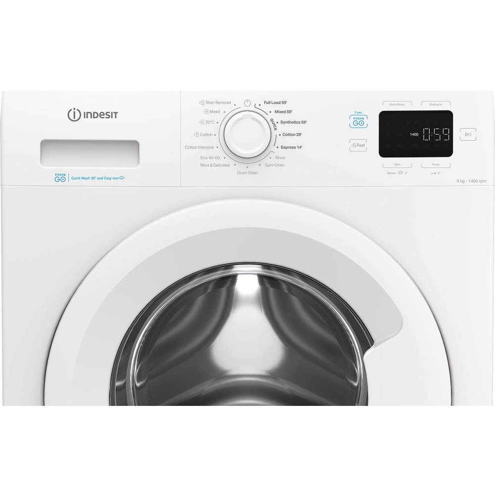 Indesit IP 946 PUSH&GO UK Washing Machine, 9kg, 1400 Spin, White, A Rated