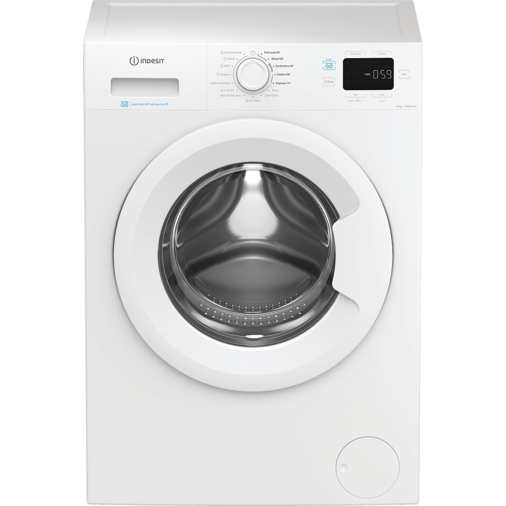 Indesit IP 946 PUSH&GO UK Washing Machine, 9kg, 1400 Spin, White, A Rated