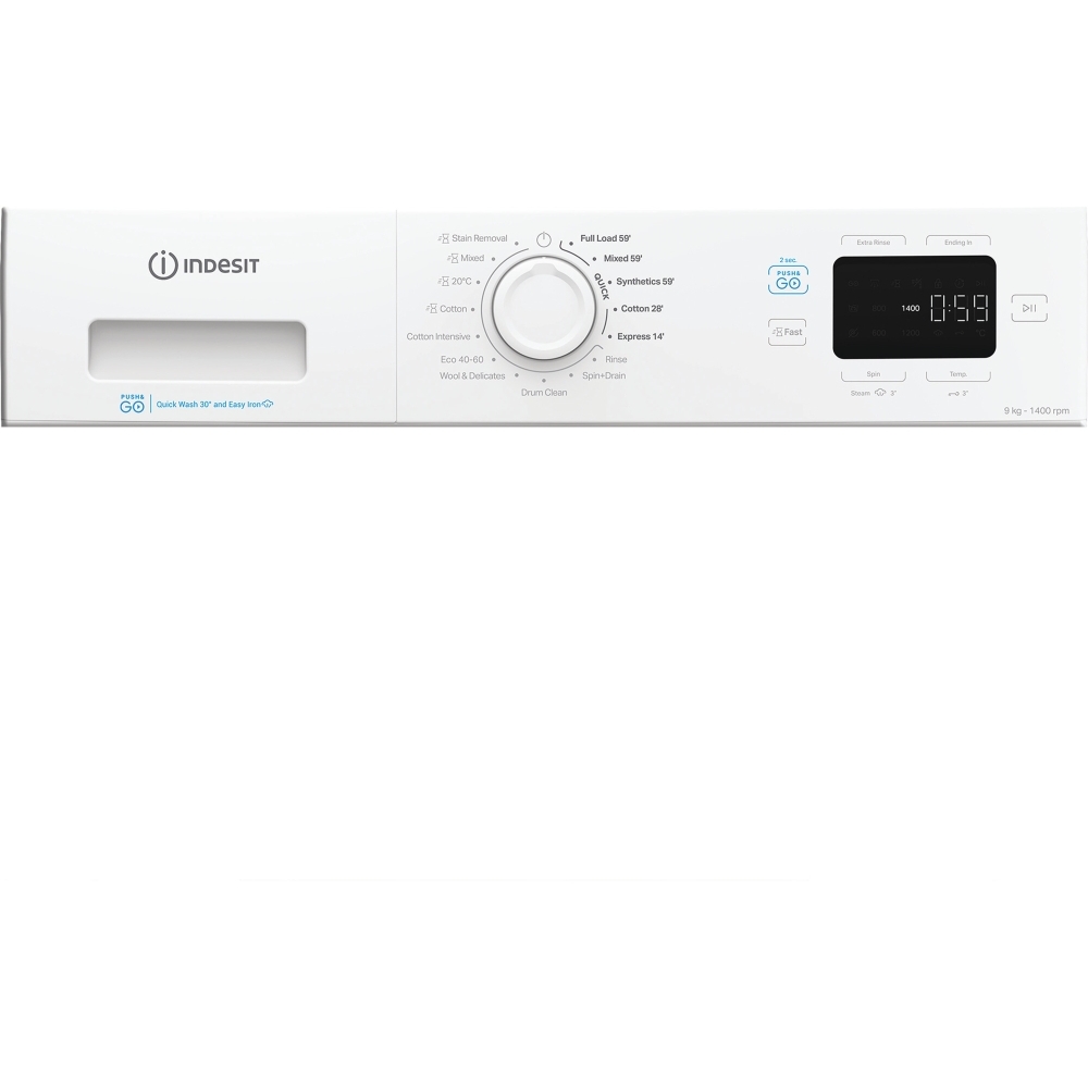 Indesit IP 946 PUSH&GO UK Washing Machine, 9kg, 1400 Spin, White, A Rated
