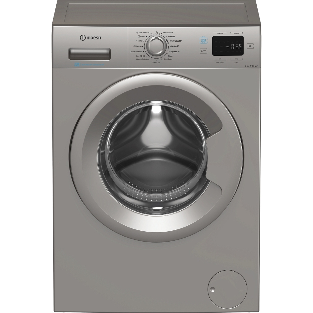 Indesit IP 946S PUSH&GO UK Washing Machine, 9kg, 1400 Spin, Silver, A Rated