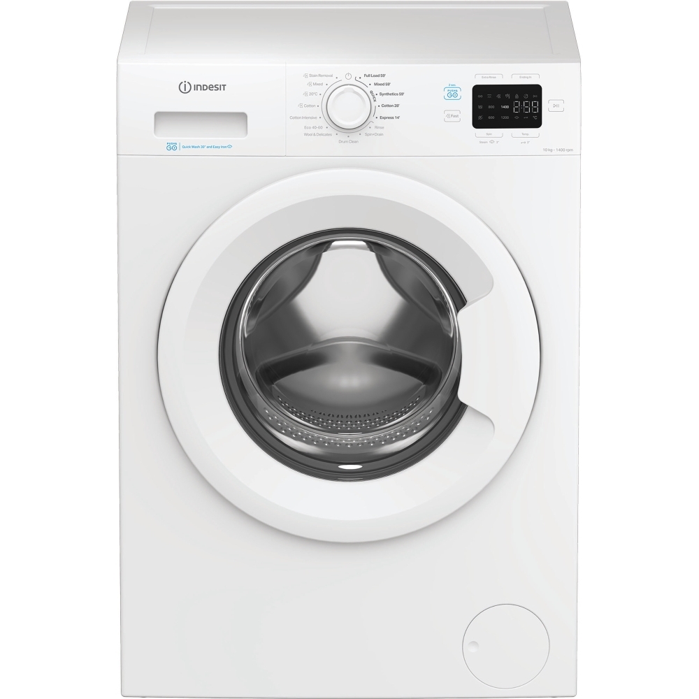 Indesit IP 1046 PUSH&GO UK Washing Machine, 10kg, 1400 Spin, White, A Rated