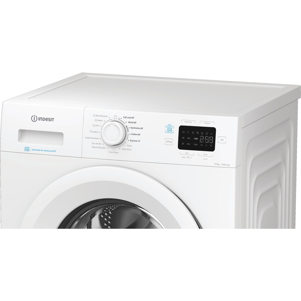 Indesit IP 1046 PUSH&GO UK Washing Machine, 10kg, 1400 Spin, White, A Rated