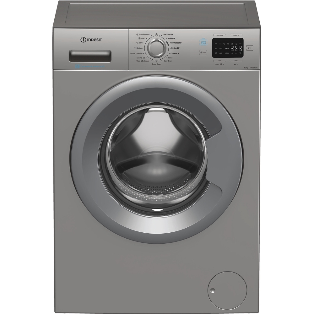 Indesit IP 1046S PUSH&GO UK Washing Machine, 10kg, 1400 Spin, Silver, A Rated