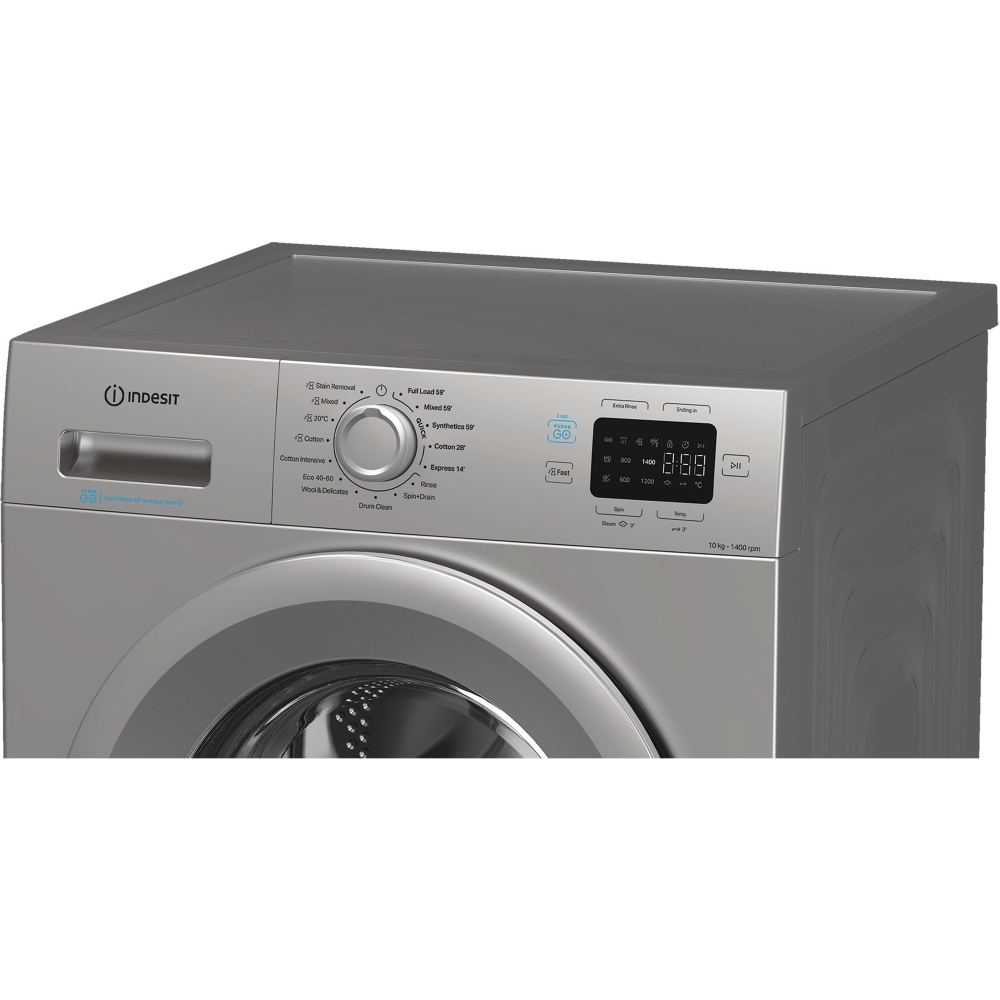 Indesit IP 1046S PUSH&GO UK Washing Machine, 10kg, 1400 Spin, Silver, A Rated