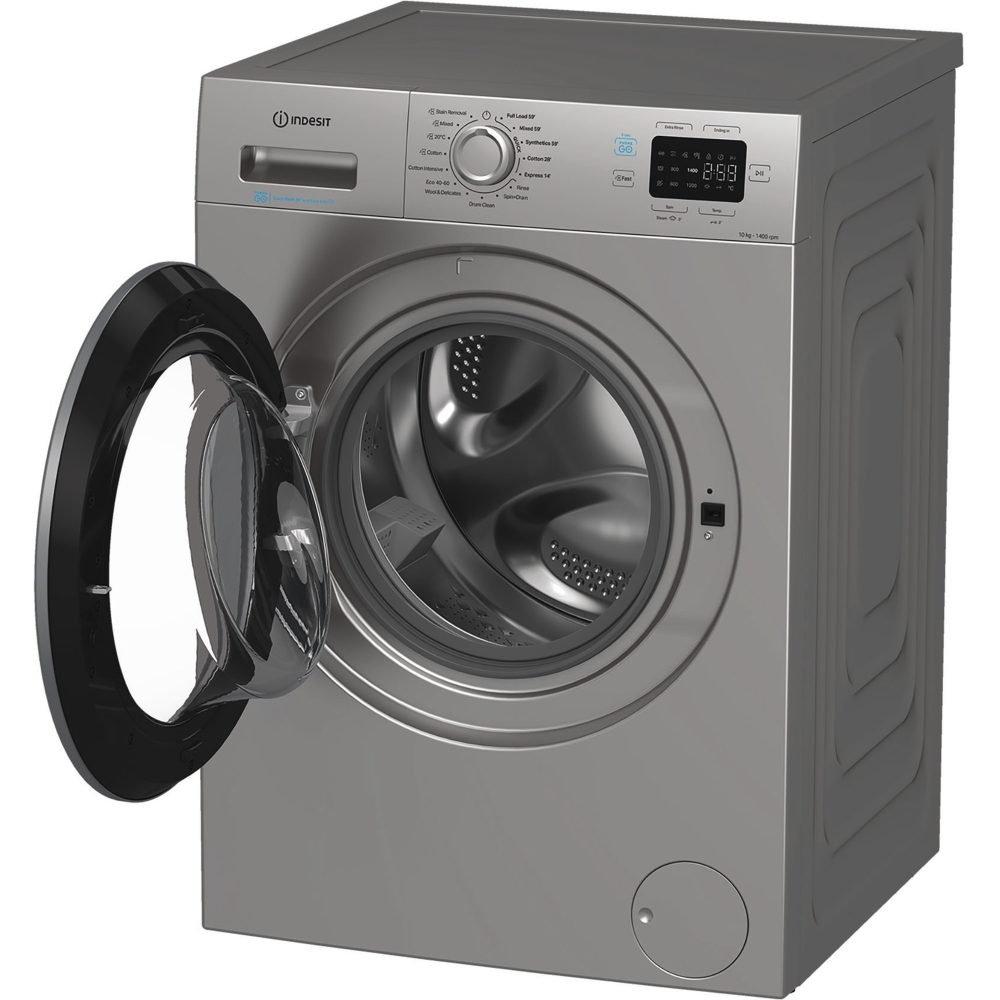 Indesit IP 1046S PUSH&GO UK Washing Machine, 10kg, 1400 Spin, Silver, A Rated