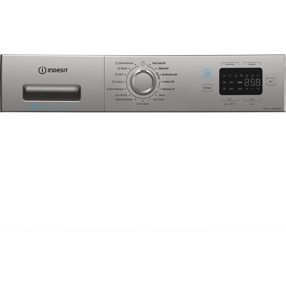 Indesit IP 1046S PUSH&GO UK Washing Machine, 10kg, 1400 Spin, Silver, A Rated