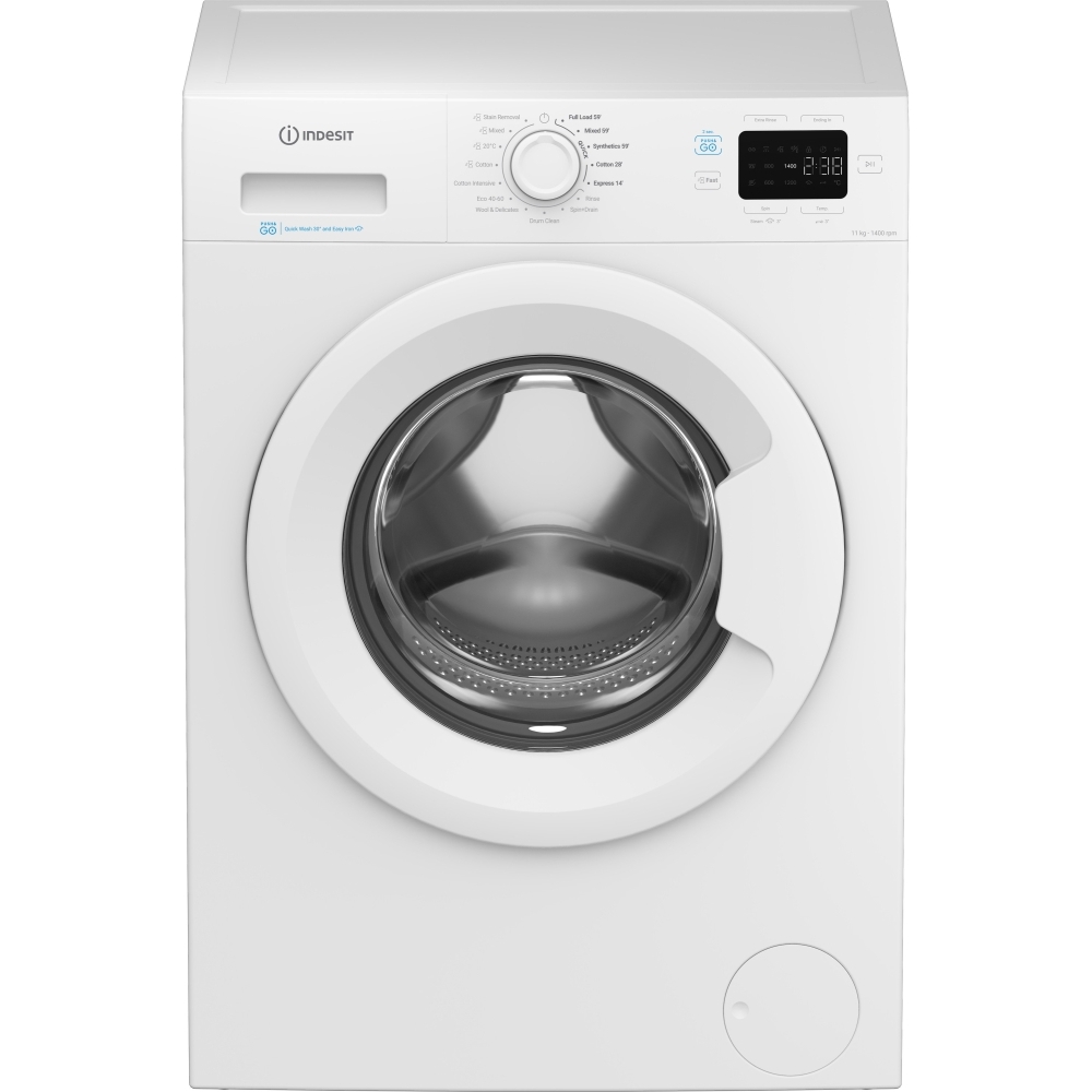 Indesit IP 1146 PUSH&GO UK Washing Machine, 11kg, 1400 Spin, White, A Rated