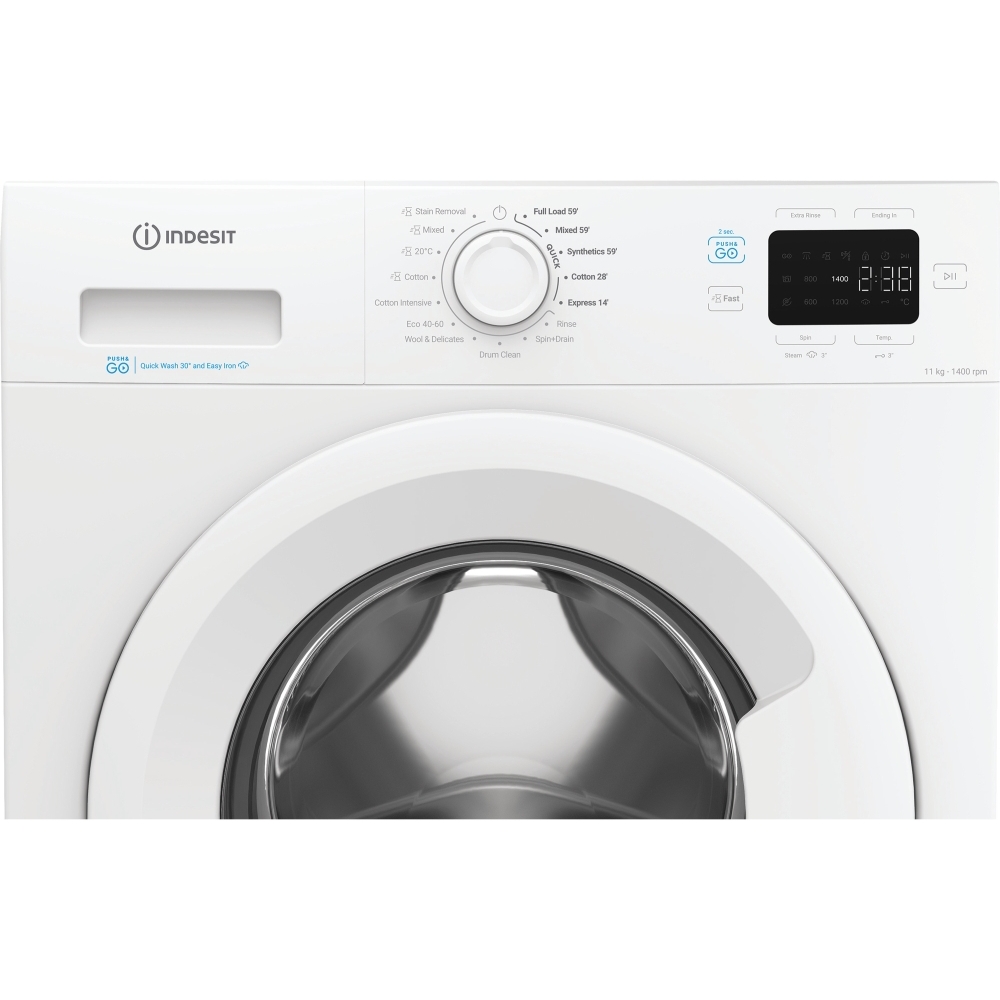 Indesit IP 1146 PUSH&GO UK Washing Machine, 11kg, 1400 Spin, White, A Rated