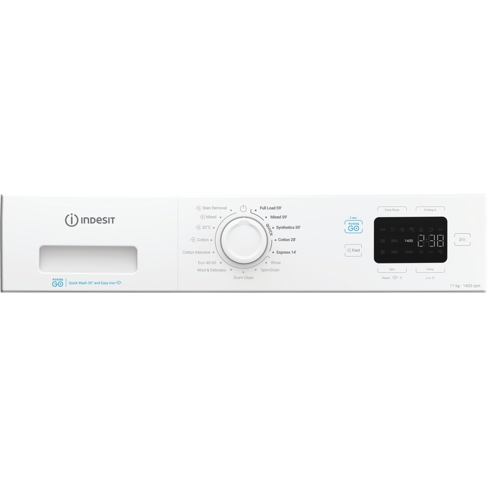 Indesit IP 1146 PUSH&GO UK Washing Machine, 11kg, 1400 Spin, White, A Rated