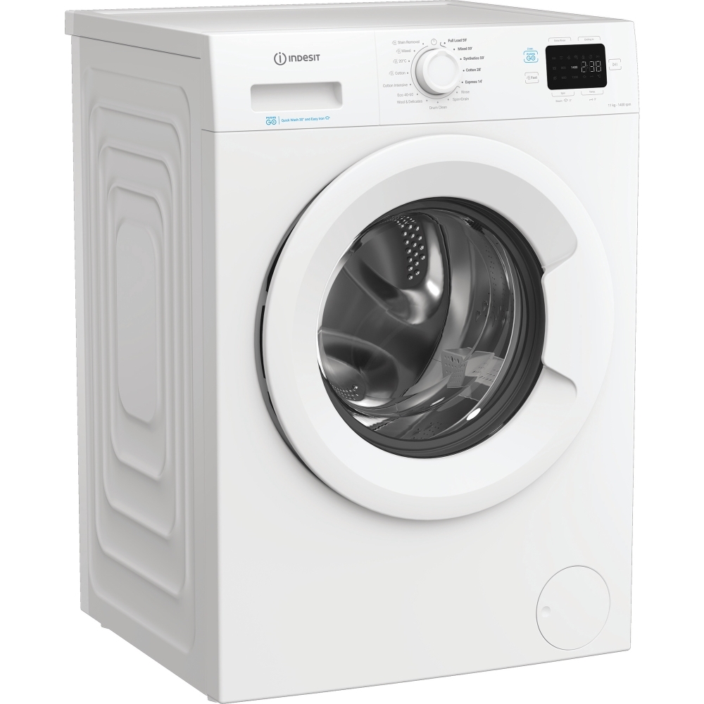 Indesit IP 1146 PUSH&GO UK Washing Machine, 11kg, 1400 Spin, White, A Rated