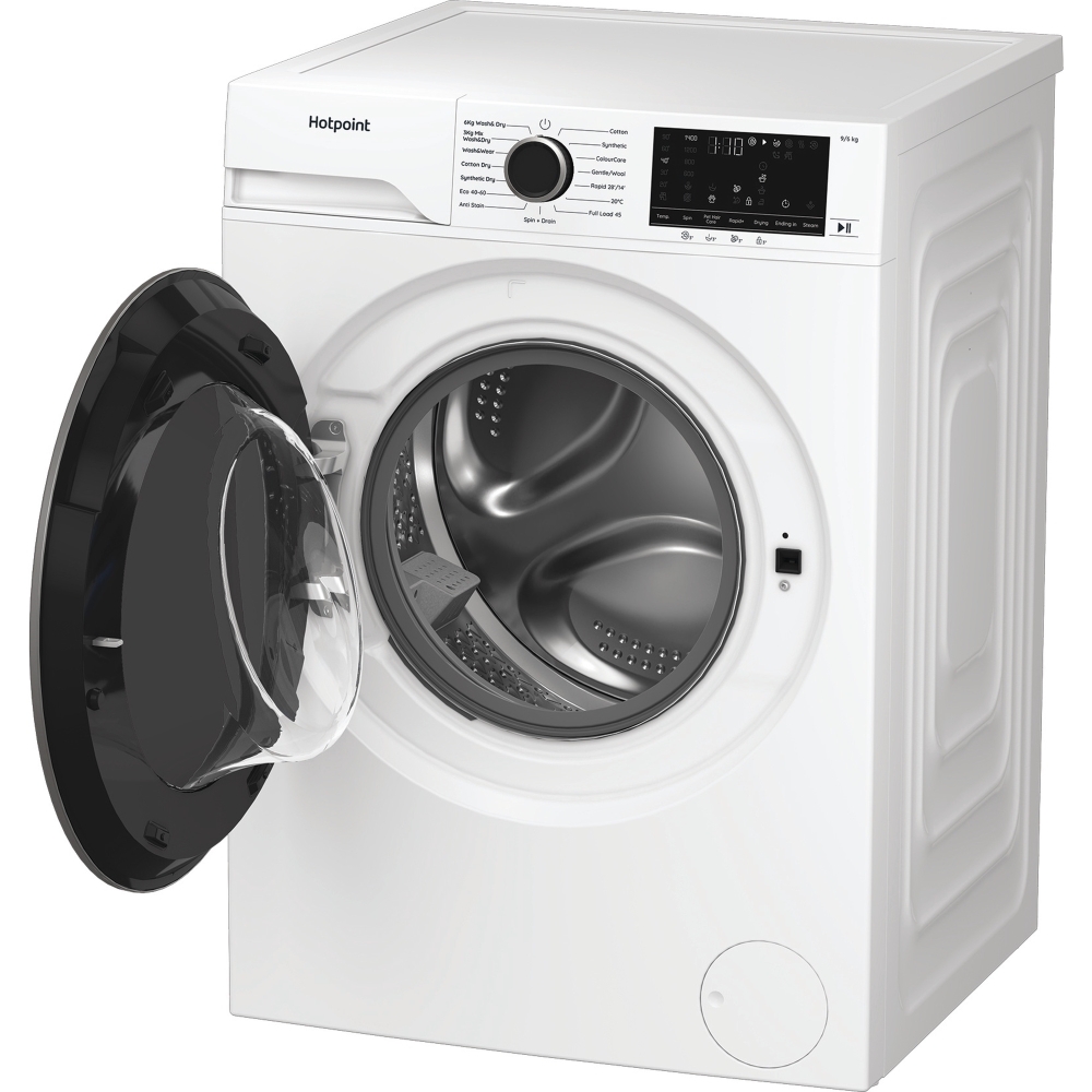 Hotpoint HBD9681ANTSTAIN Washer Dryer, 9kg/6kg, 1400 Spin, White, D Rated