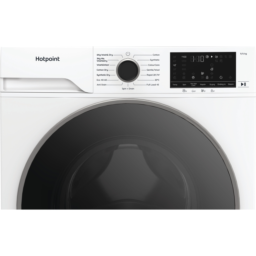 Hotpoint HBD9681ANTSTAIN Washer Dryer, 9kg/6kg, 1400 Spin, White, D Rated