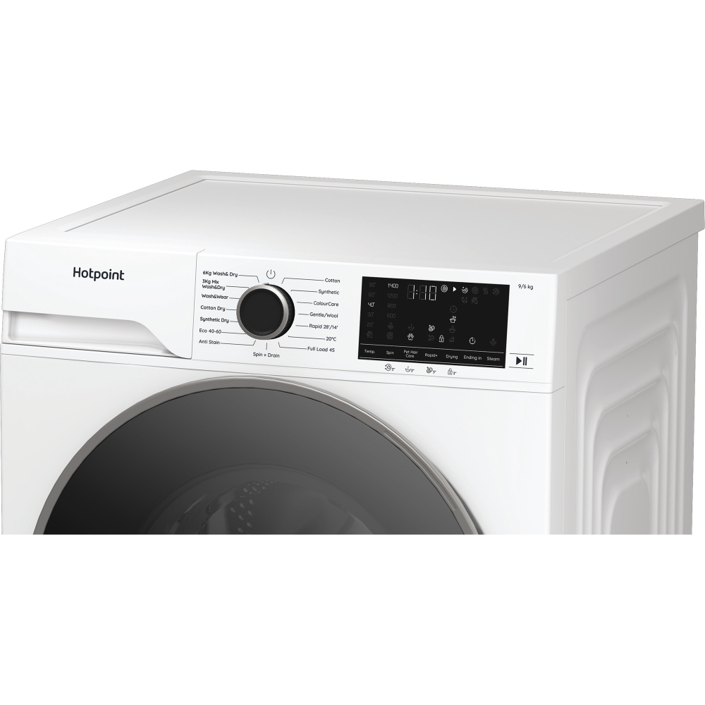 Hotpoint HBD9681ANTSTAIN Washer Dryer, 9kg/6kg, 1400 Spin, White, D Rated