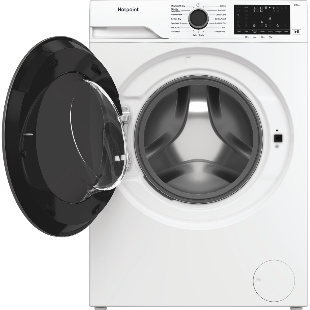 Hotpoint HBD9681ANTSTAIN Washer Dryer, 9kg/6kg, 1400 Spin, White, D Rated