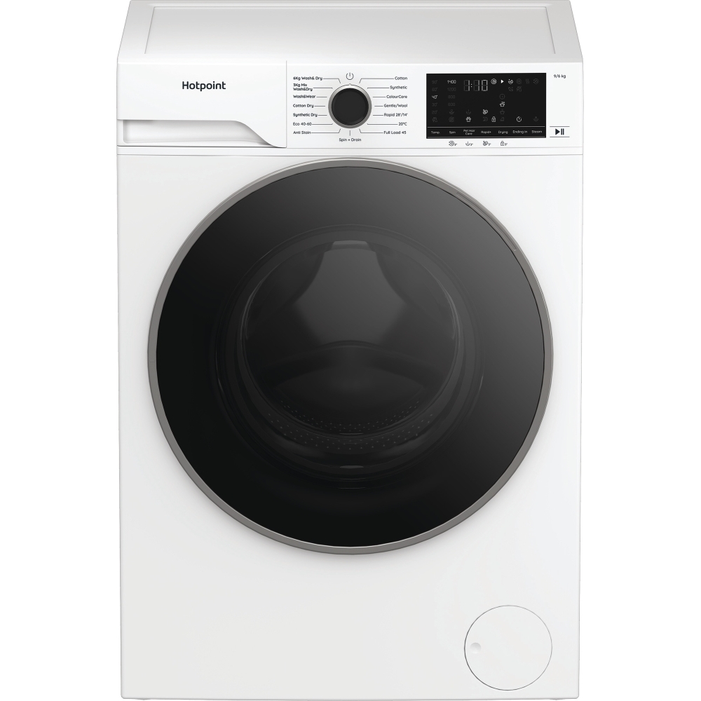 Hotpoint HBD9681ANTSTAIN Washer Dryer, 9kg/6kg, 1400 Spin, White, D Rated