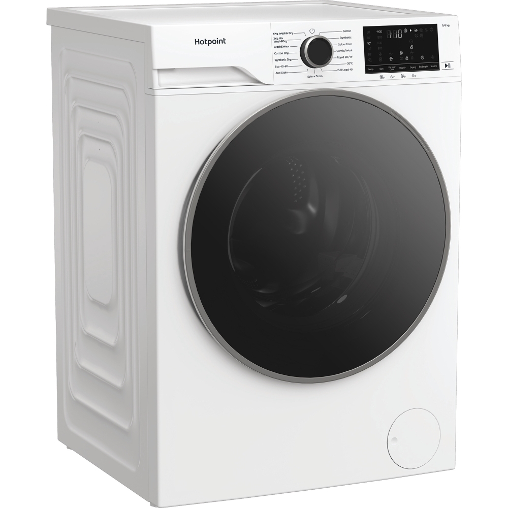 Hotpoint HBD9681ANTSTAIN Washer Dryer, 9kg/6kg, 1400 Spin, White, D Rated