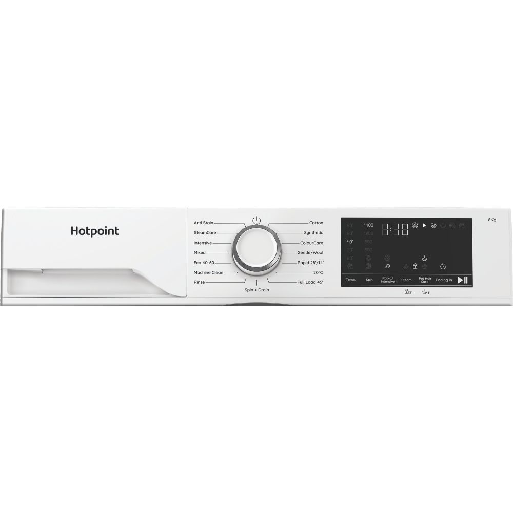 Hotpoint HEV841WUK Washing Machine, 8kg, 1400 Spin, White, A Rated