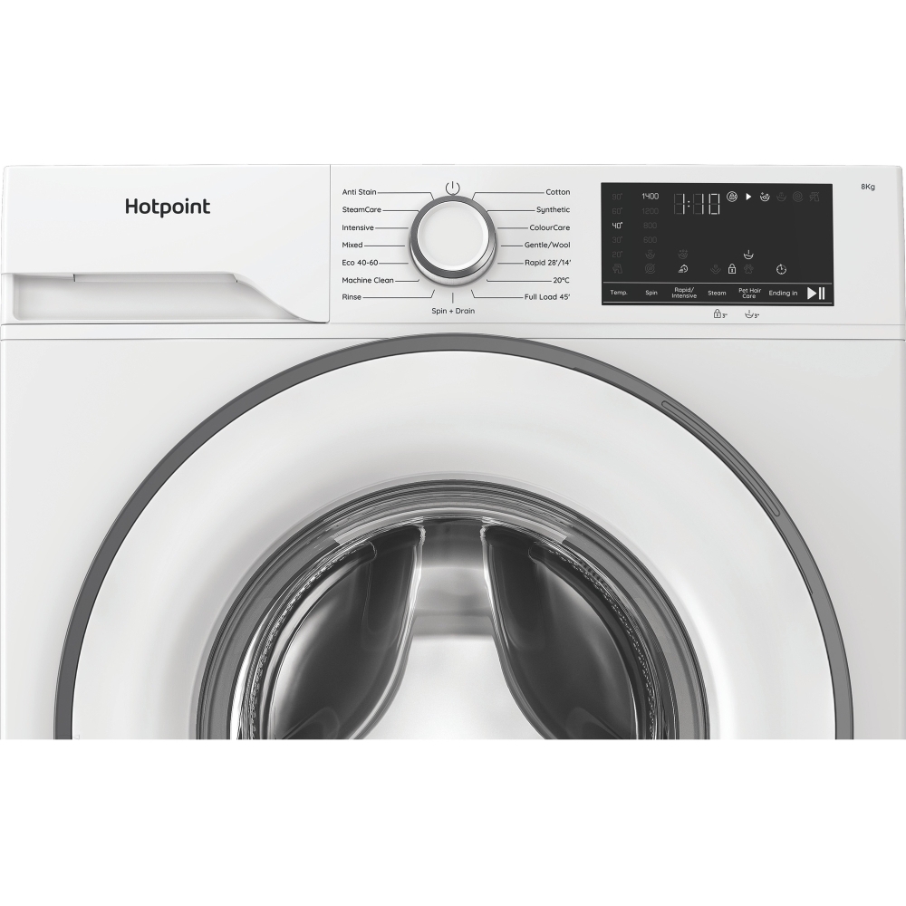 Hotpoint HEV841WUK Washing Machine, 8kg, 1400 Spin, White, A Rated