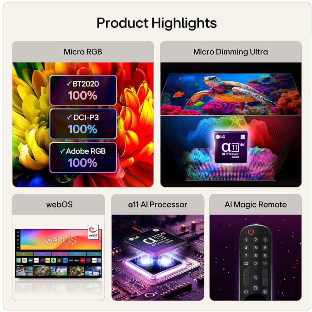 LG 86MRGB96B6B.AEK 86" Micro RGB Smart Television, 4K Ultra HD, Black, D Rated