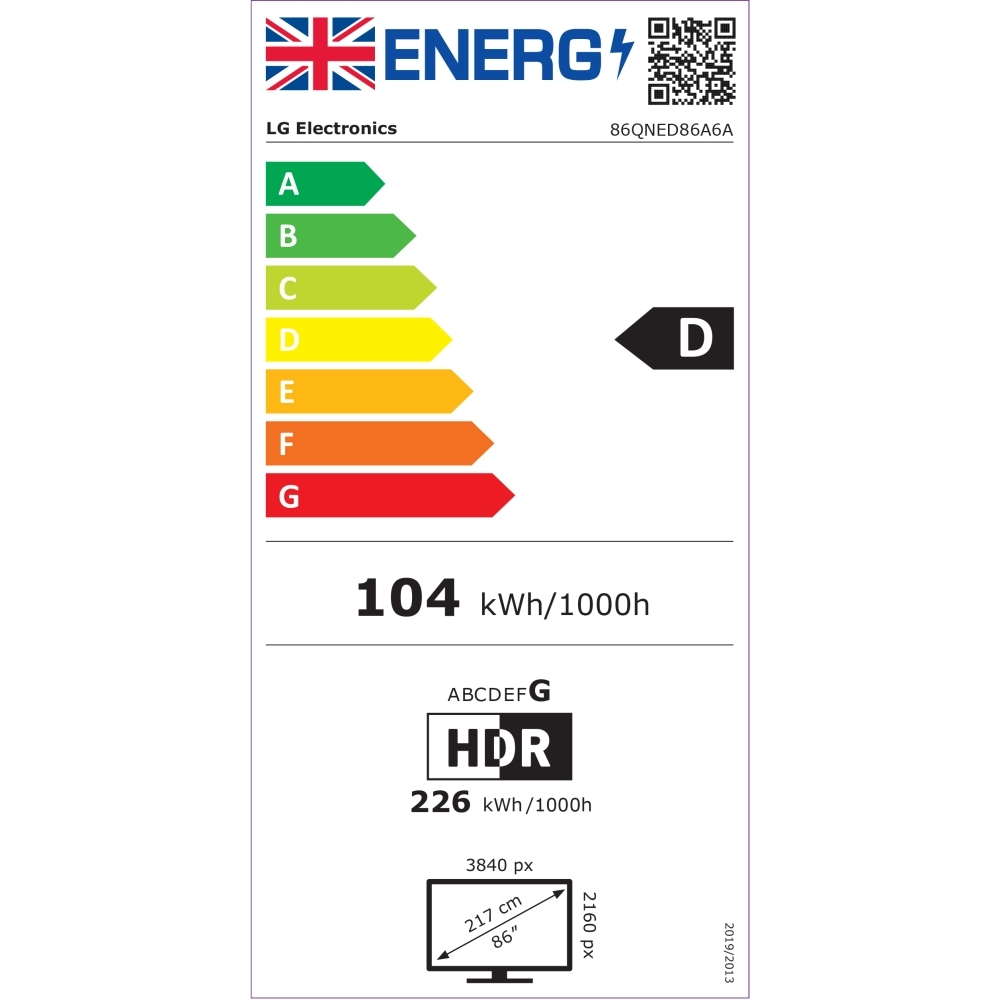 LG 86QNED9MA6B 86" QNED Smart Television, 4K Ultra HD, Black, D Rated