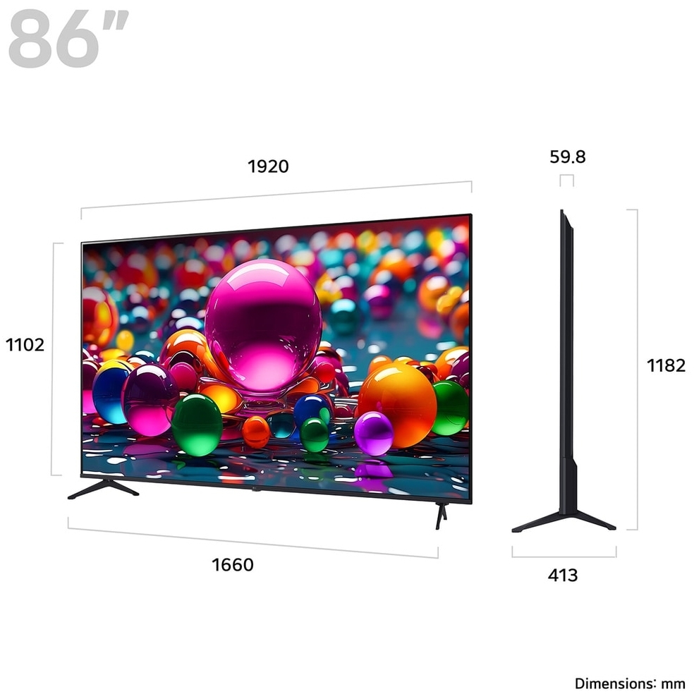 LG 86UA74006LB.AEK 86" LED Smart Television, 4K Ultra HD, Black, F Rated