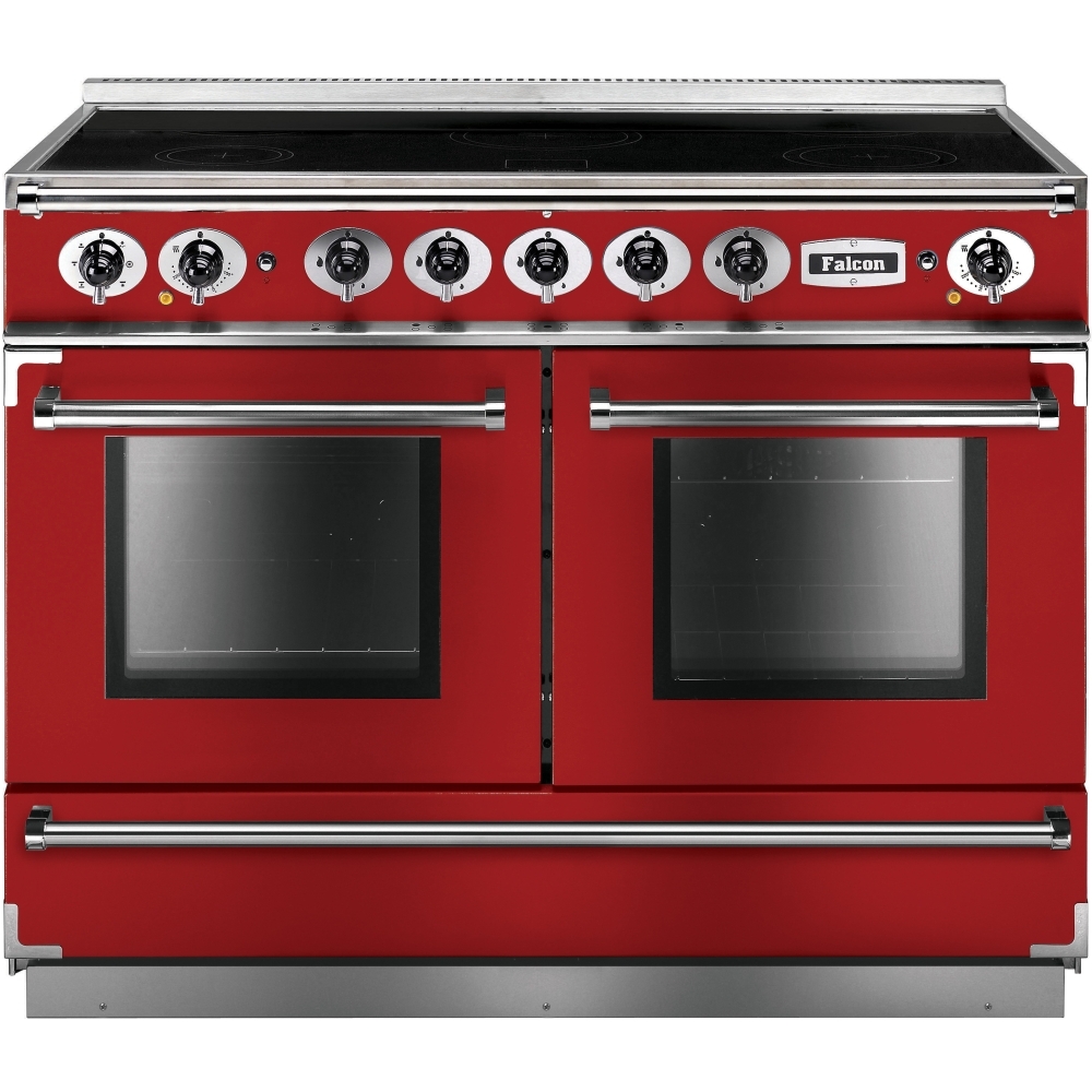 Falcon 1092 Continental Cherry Red Brushed Chrome 110cm Induction Range Cooker, A Rated