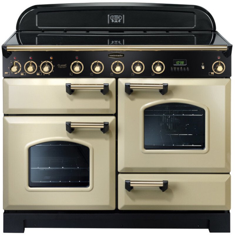 Rangemaster Classic Deluxe CDL110EICR/B 110cm Induction Range Cooker Cream / Brass, Black, A Rated