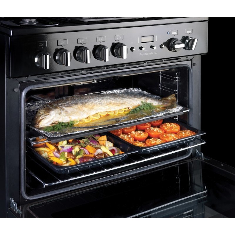 Rangemaster PROP90FXDFFGB/C 90cm Dual Fuel Range Cooker Professional Plus FX Black / Chrome, A Rated