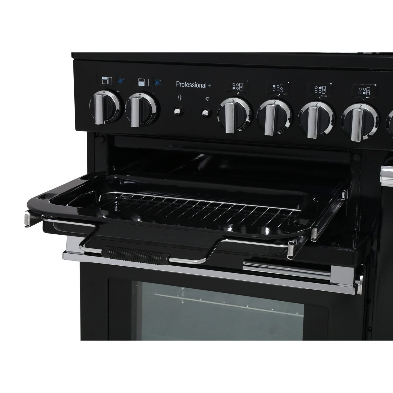 Rangemaster PROP90DFFGB/C 90cm Dual Fuel Range Cooker Professional Plus Black / Chrome, A Rated