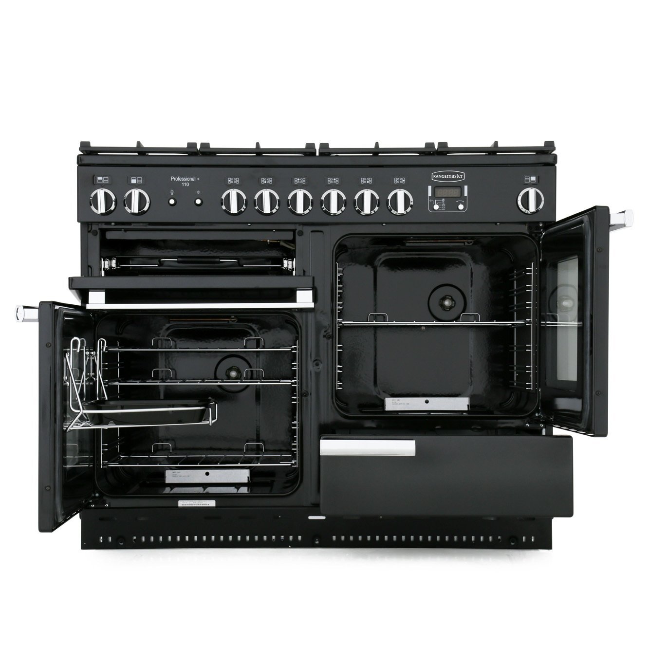 Rangemaster Professional Plus PROP110NGFGB/C 110cm Gas Range Cooker Black / Chrome, A Rated