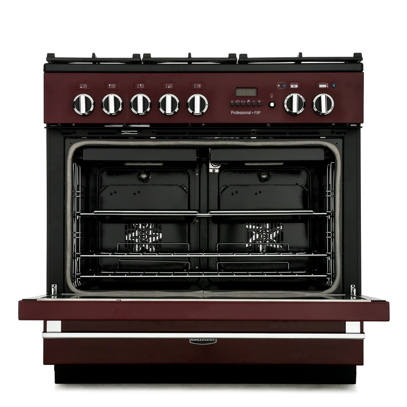 Rangemaster PROP90FXPDFFGB/C 90cm Dual Fuel Range Cooker Professional Plus FXP Black / Chrome, A Rated