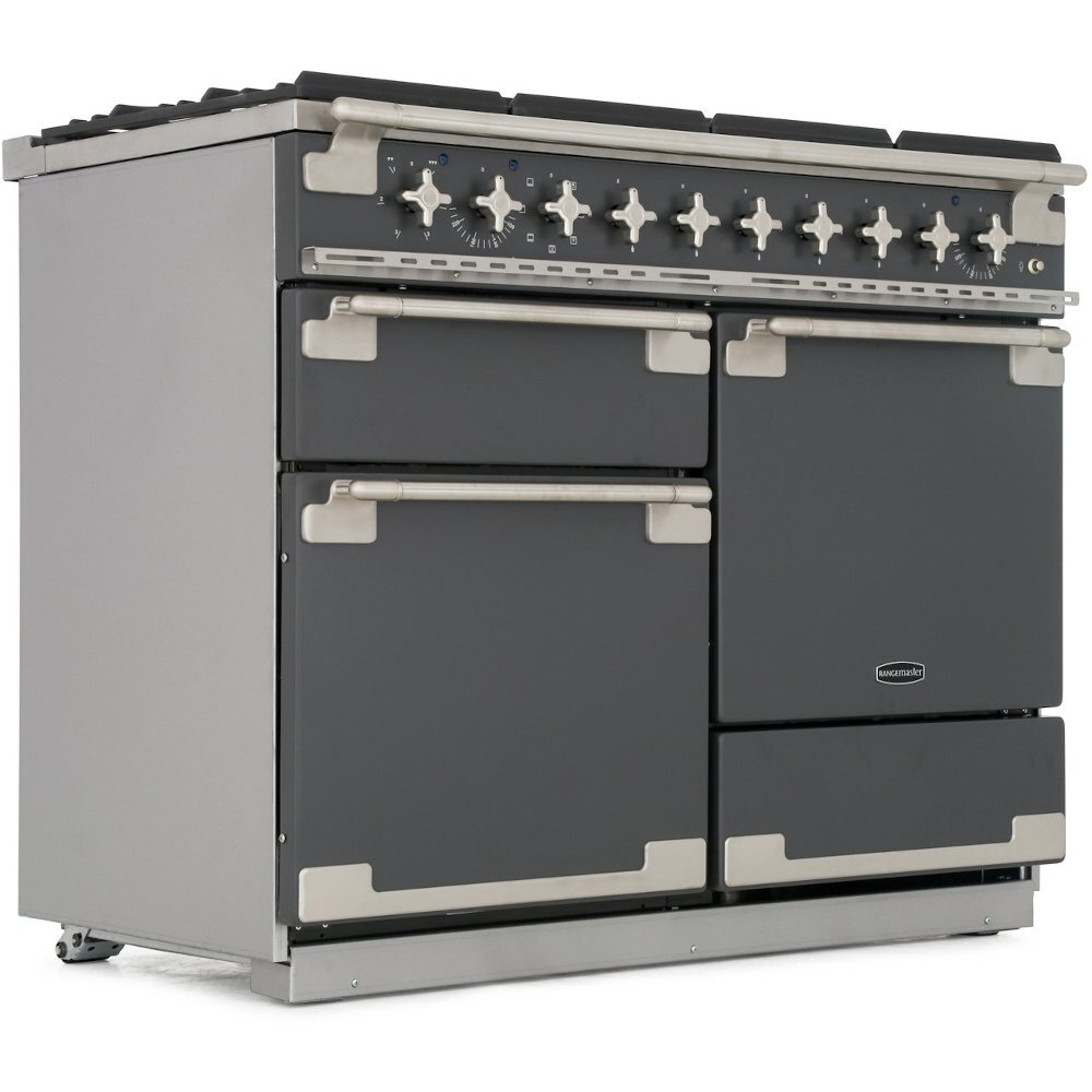 Rangemaster ELS110DFFCA 110cm Dual Fuel Range Cooker Elise China Blue / Brushed Nickel, A Rated