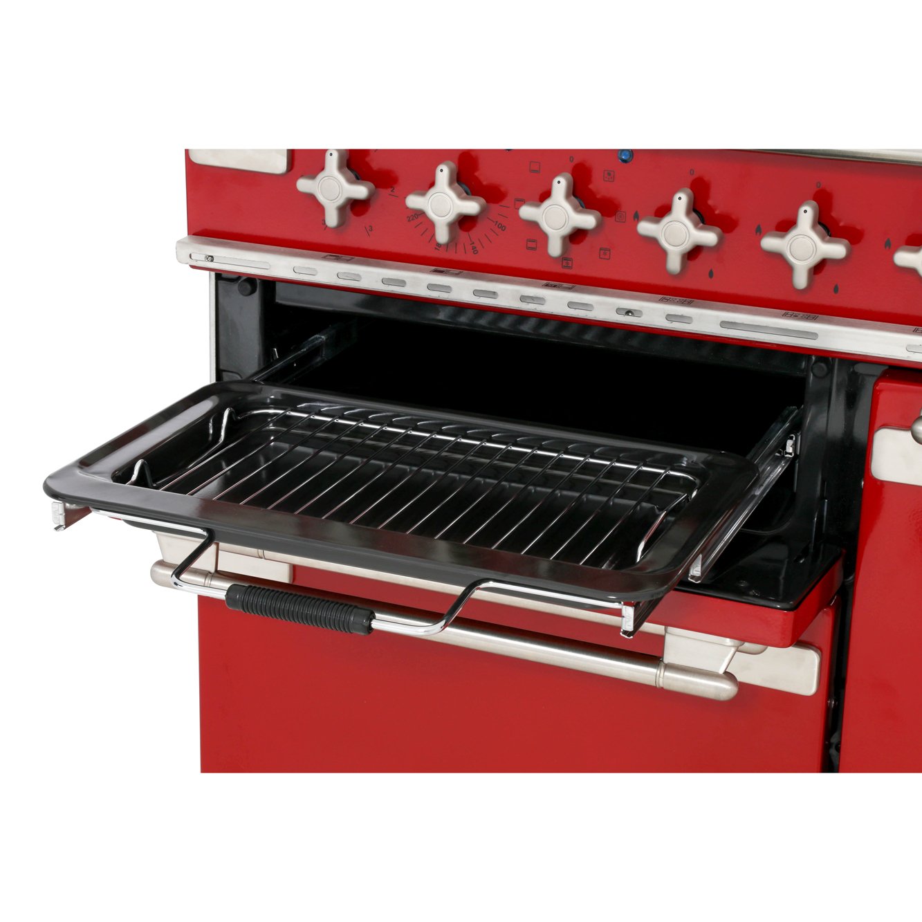 Rangemaster ELS110DFFRD 110cm Dual Fuel Range Cooker Elise Cherry Red / Brushed Nickel, A Rated