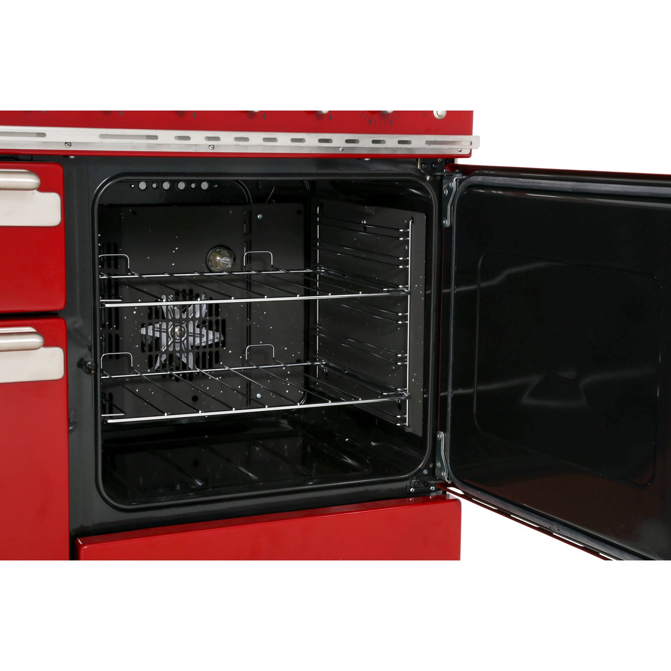 Rangemaster ELS110DFFRD 110cm Dual Fuel Range Cooker Elise Cherry Red / Brushed Nickel, A Rated