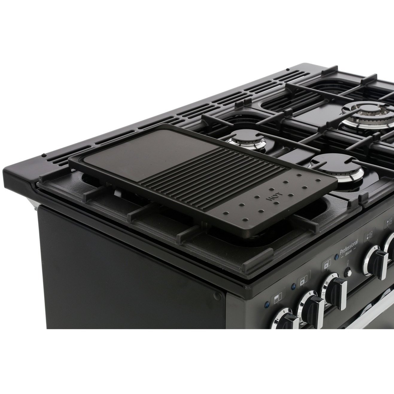 Rangemaster PDL100DFFGB/C 100cm Dual Fuel Range Cooker Professional Deluxe Black / Chrome, A Rated