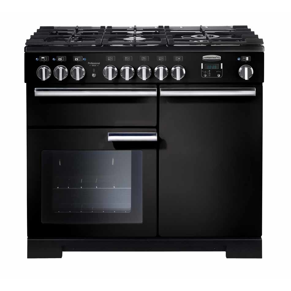 Rangemaster Professional Deluxe PDL100DFFGB/C 100cm Dual Fuel Range Cooker Black / Chrome, A Rated