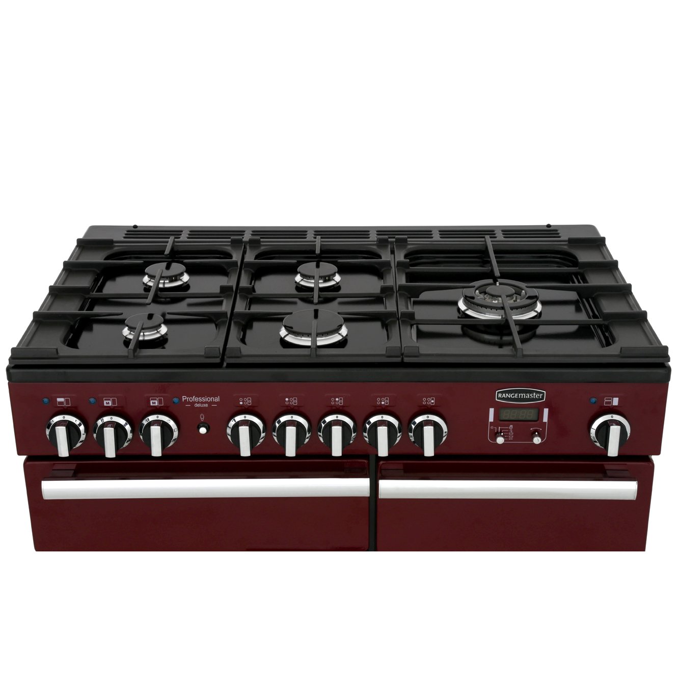 Rangemaster PDL100DFFCY/C 100cm Dual Fuel Range Cooker Professional Deluxe Cranberry / Chrome, A Rated