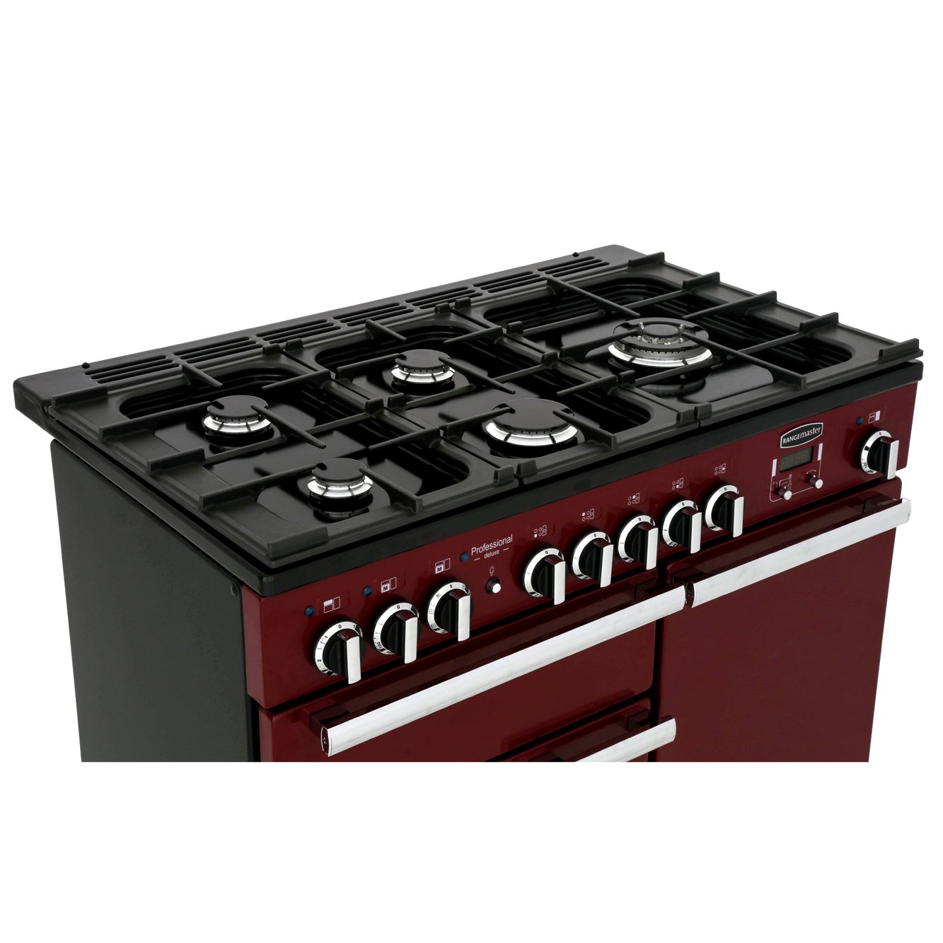 Rangemaster PDL100DFFCY/C 100cm Dual Fuel Range Cooker Professional Deluxe Cranberry / Chrome, A Rated