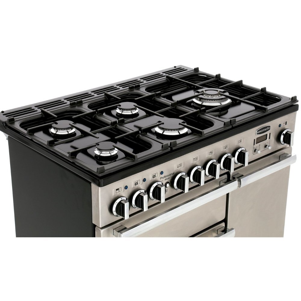 Rangemaster PDL90DFFSS/C 90cm Dual Fuel Range Cooker Professional Deluxe Stainless Steel / Chrome, A Rated