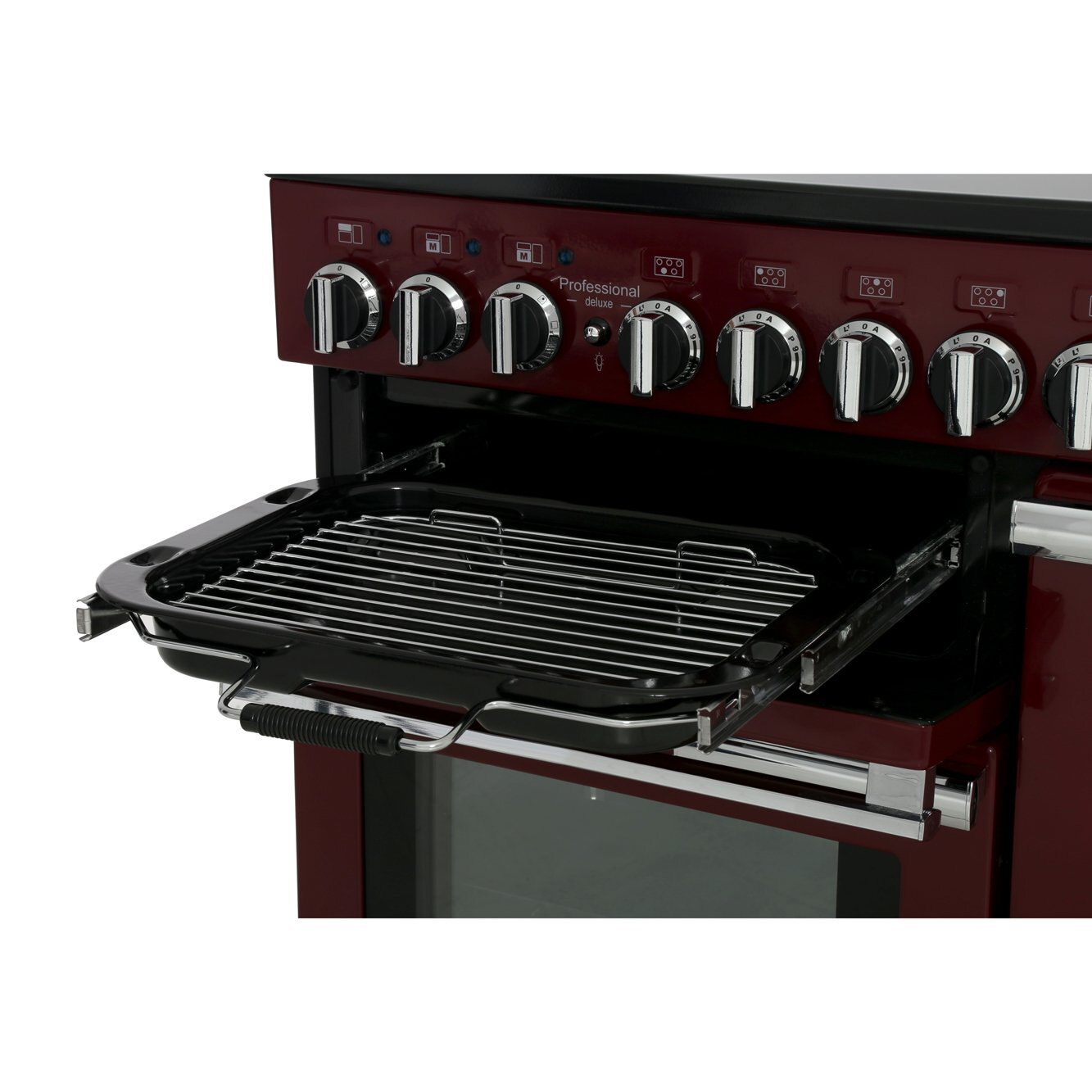 Rangemaster PDL90EICY/C 90cm Induction Range Cooker Professional Deluxe Cranberry / Chrome, A Rated