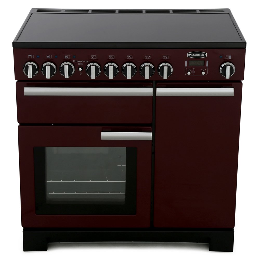 Rangemaster Professional Deluxe Cranberry / Chrome 90cm Induction Range Cooker PDL90EICY/C, Red, A Rated