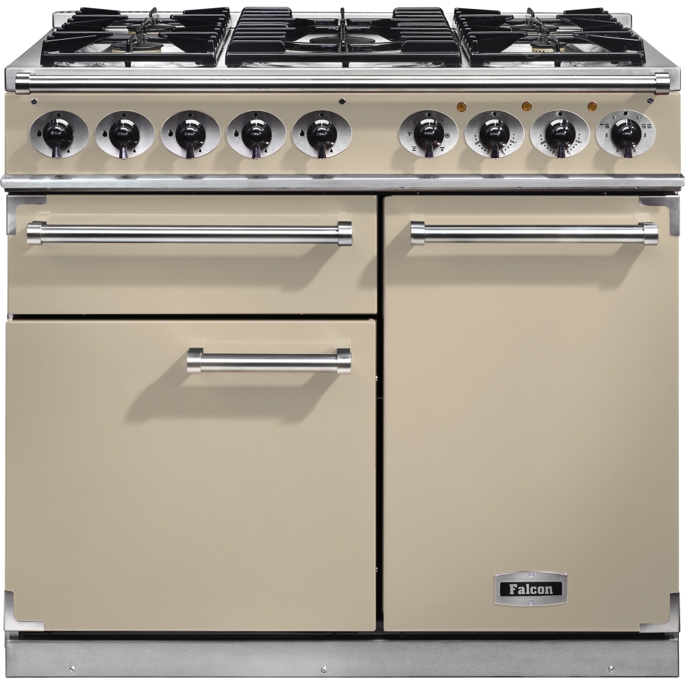 Buy Falcon 1000 Deluxe Cream Chrome 100cm Dual Fuel Range Cooker (98610) Cream with Chrome